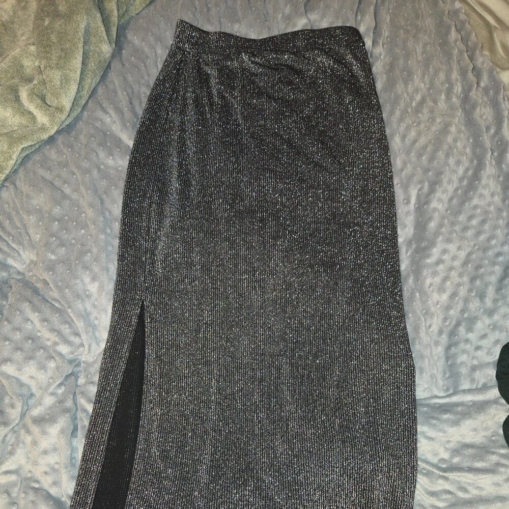Old Navy Shiny Black and Silver Long Maternity Skirt